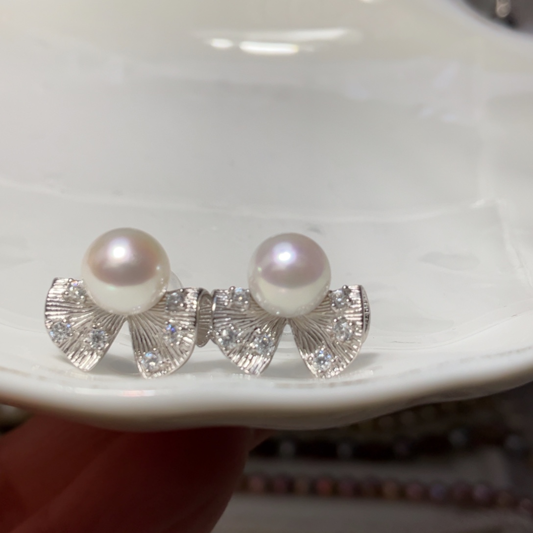 银S925镶嵌耳饰海水珍珠