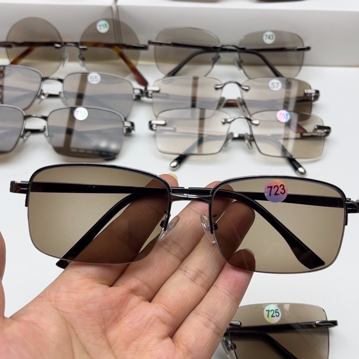 无框款茶水晶半框拉丝，723