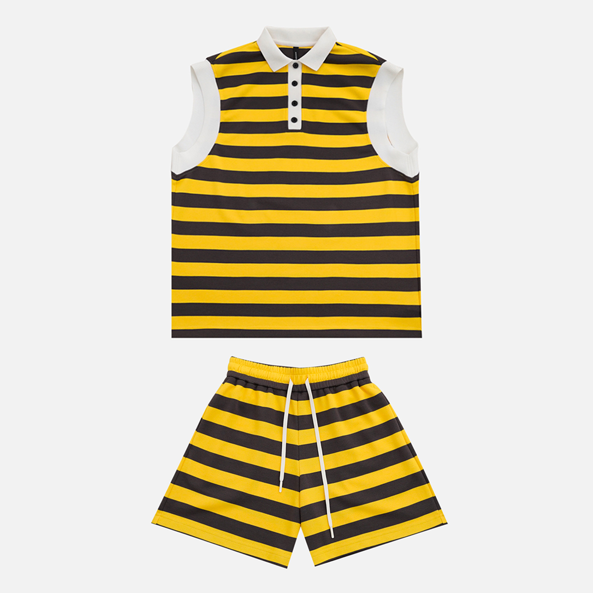 GGAHOLIDAY时尚运动休闲宽松条纹撞色显瘦马甲短裤套装-153013/4