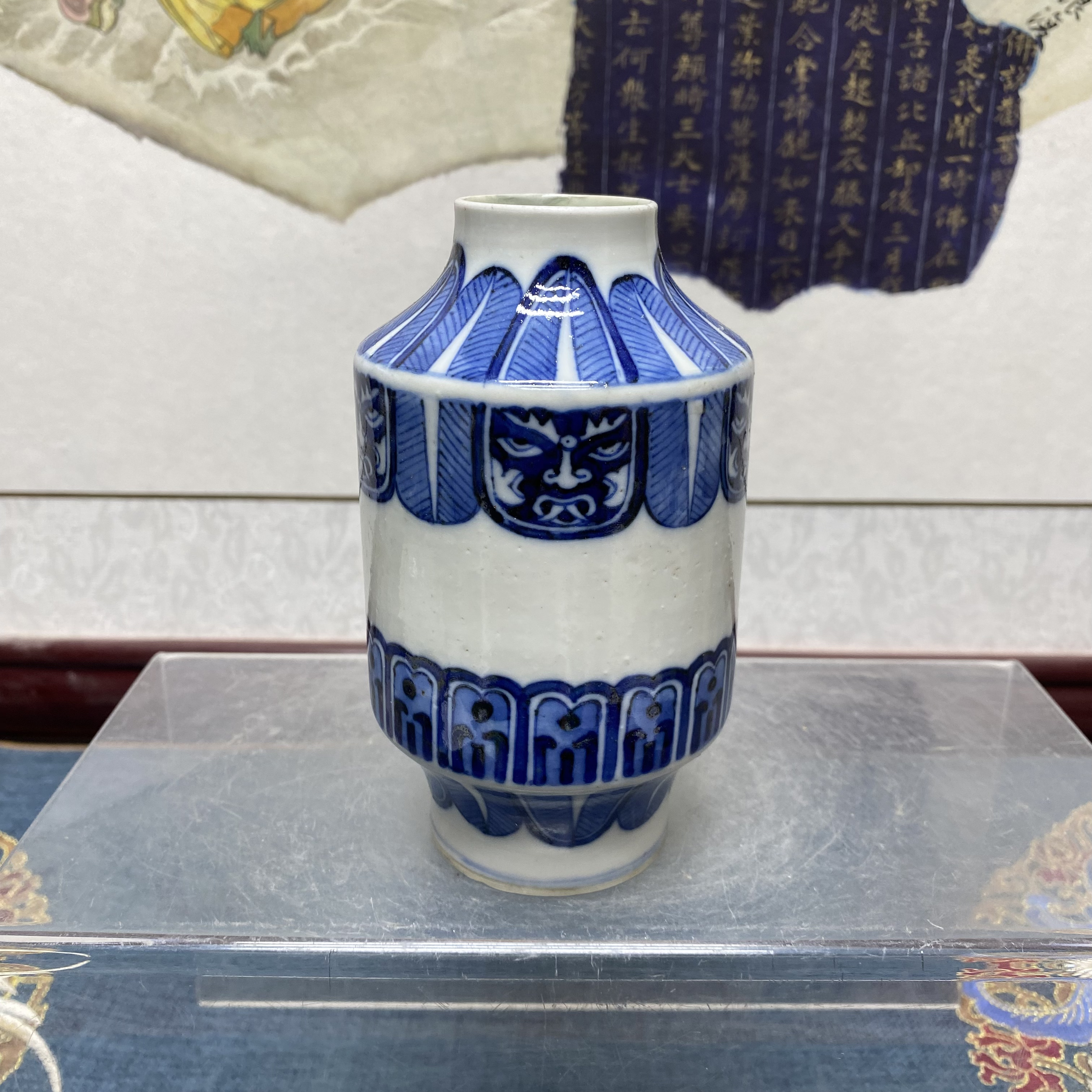 清中期青花虎头橄榄瓶36/古董古玩/KC20250117005