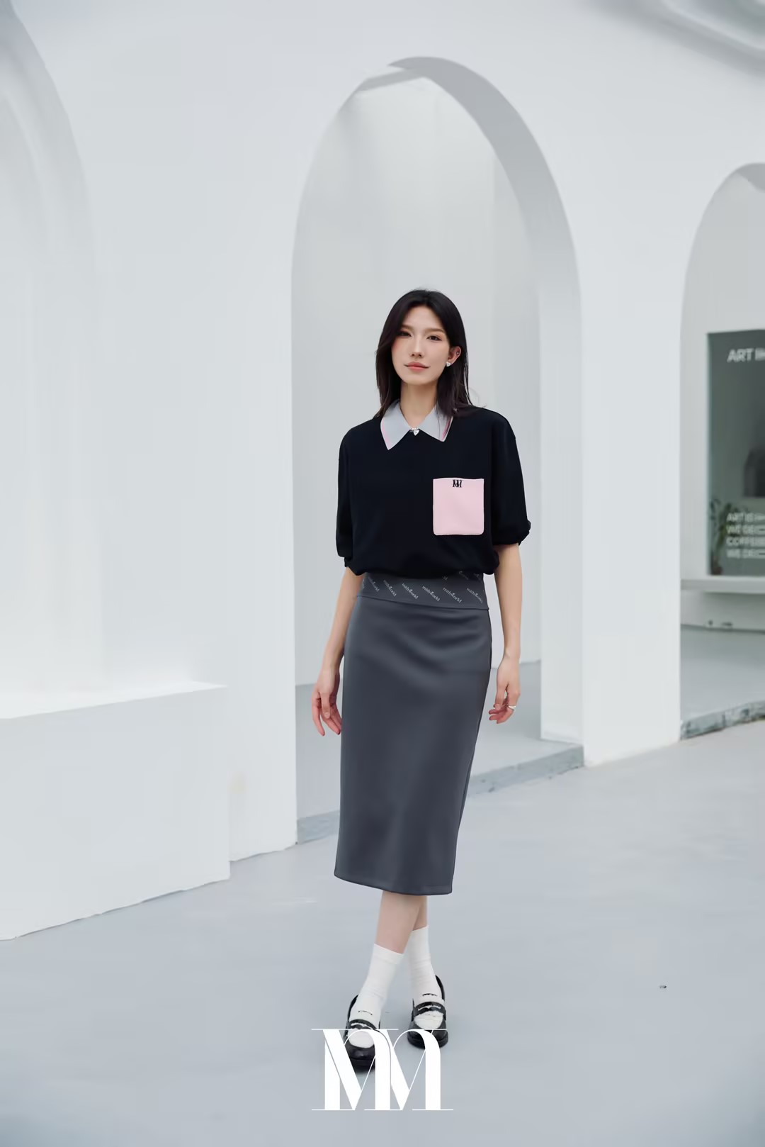 mithworld纯棉针织拼接撞色T恤 女常规款