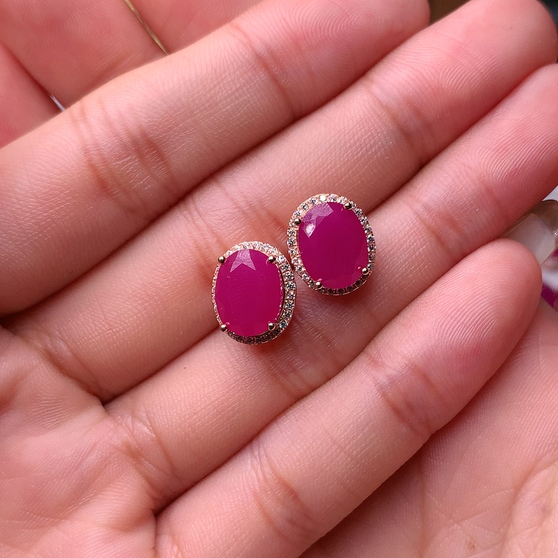 红宝石耳饰银S925镶嵌