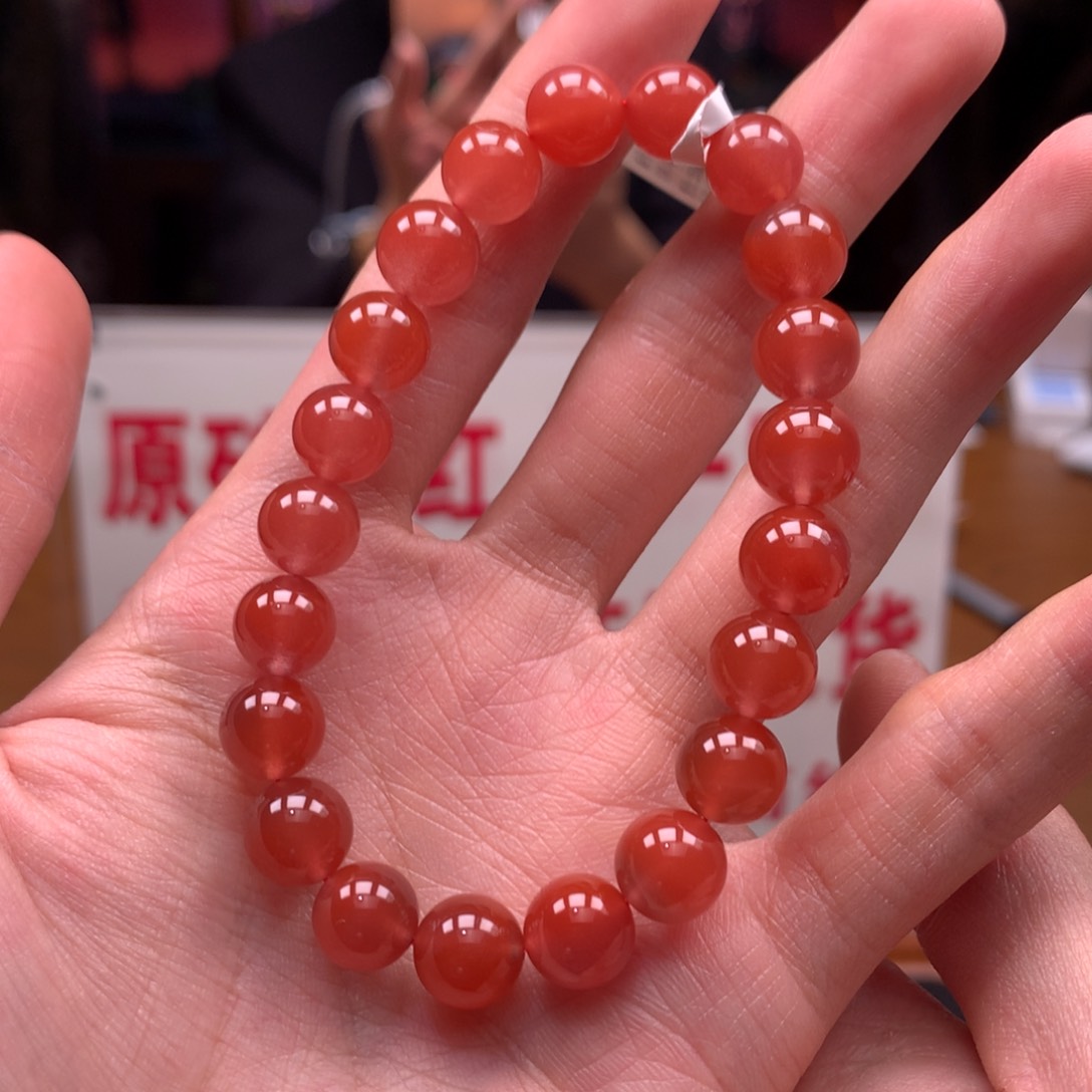 南红玛瑙手串未镶嵌冰红冰粉9+微瑕