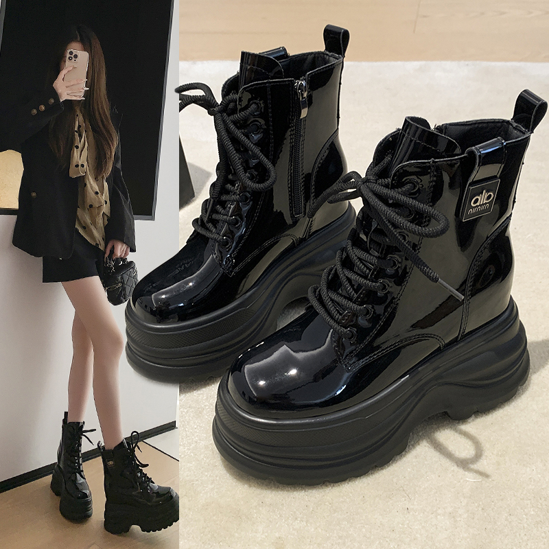 内增高10厘米厚底秋冬季马丁靴系带冬季女鞋【偶有微瑕介意勿拍】