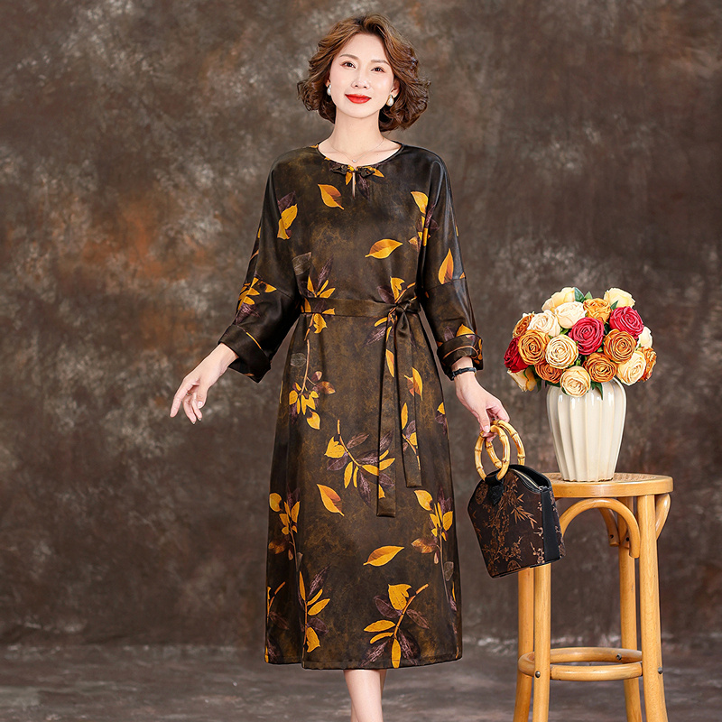 重缎香云纱高端品牌连衣裙2025春夏新款宽松大码妈妈桑蚕丝真丝裙