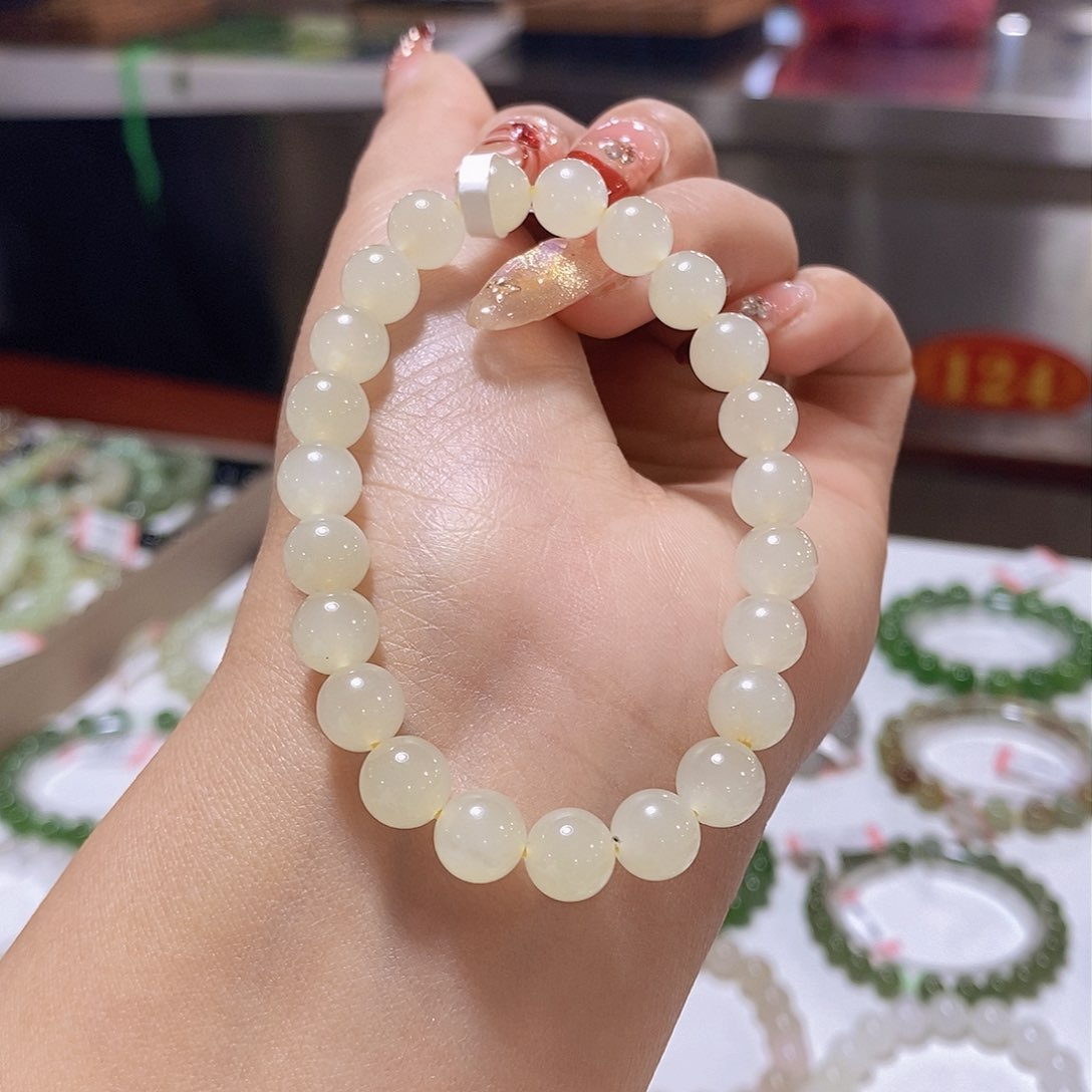 和田玉高冰蜂蜜水8mm未镶嵌