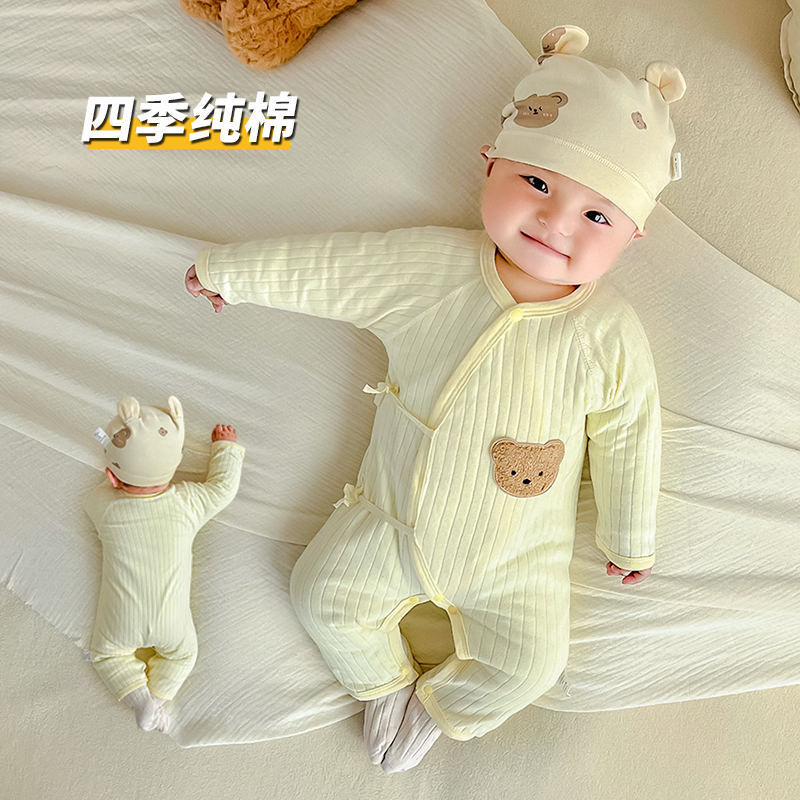 婴儿衣服连体衣夏季纯棉无骨哈衣打底新生儿衣服初生和尚服睡衣