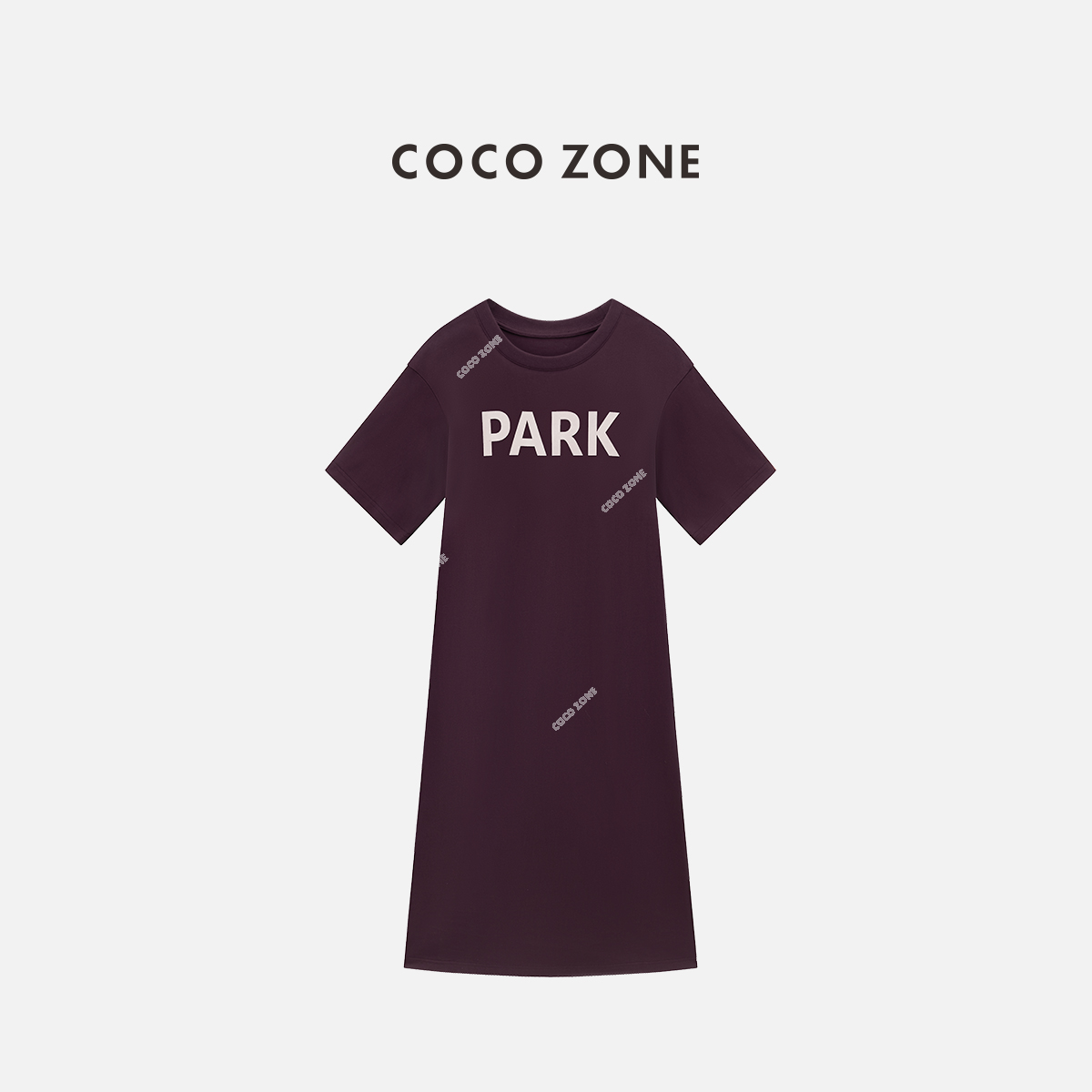 COCO ZONE 刘一一"酒红裙"夏季设计感字母印花短袖长裙CC1B1388