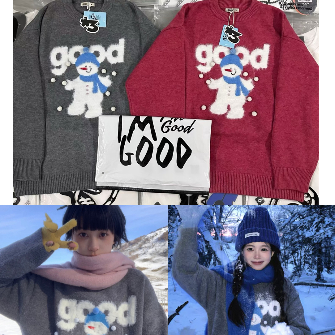 g家雪人圆领毛衣