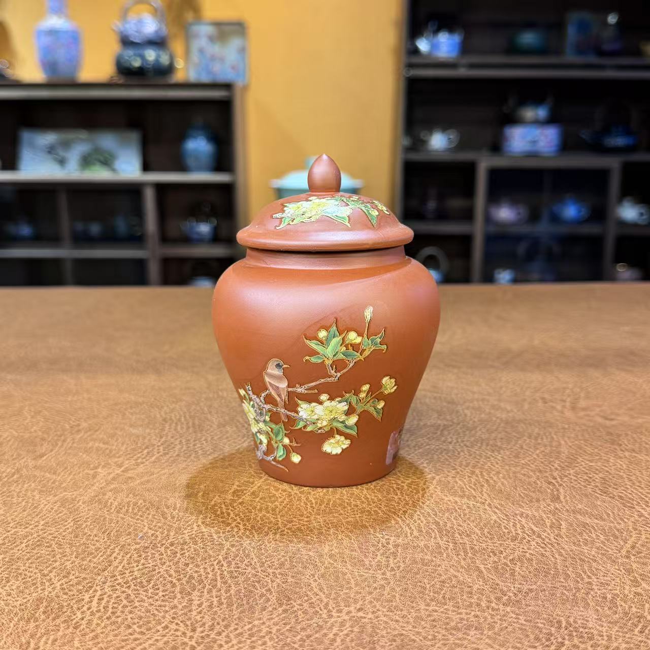 心名茶器 红泥紫砂将军茶叶缸（喜鹊枝头）-6159（直播专享）