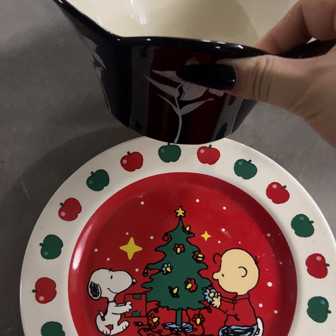 搪瓷微瑕圣诞史努比加黑花一组