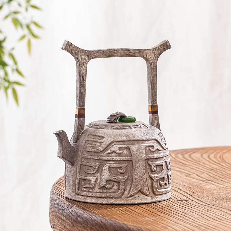 蜂鸟工坊 大师壶 手工艺品纯手工錾刻三星堆提梁壶 SWA2591
