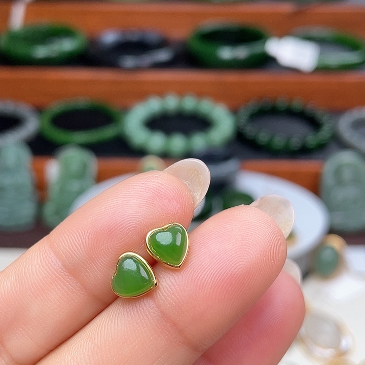 和田玉（碧玉）耳饰银S925镶嵌