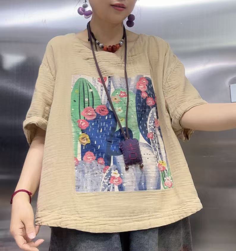 仙人掌印花双纱上衣48217