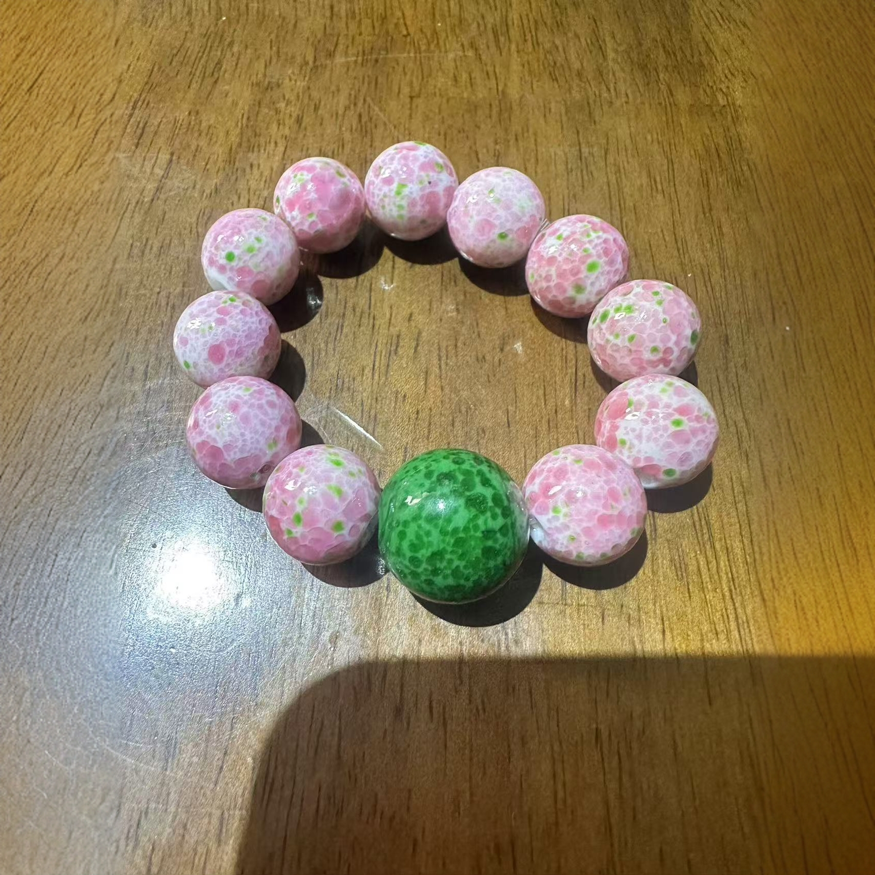 合金手链 sc-12绿色主珠 粉色蛙皮 大点位琉璃手链