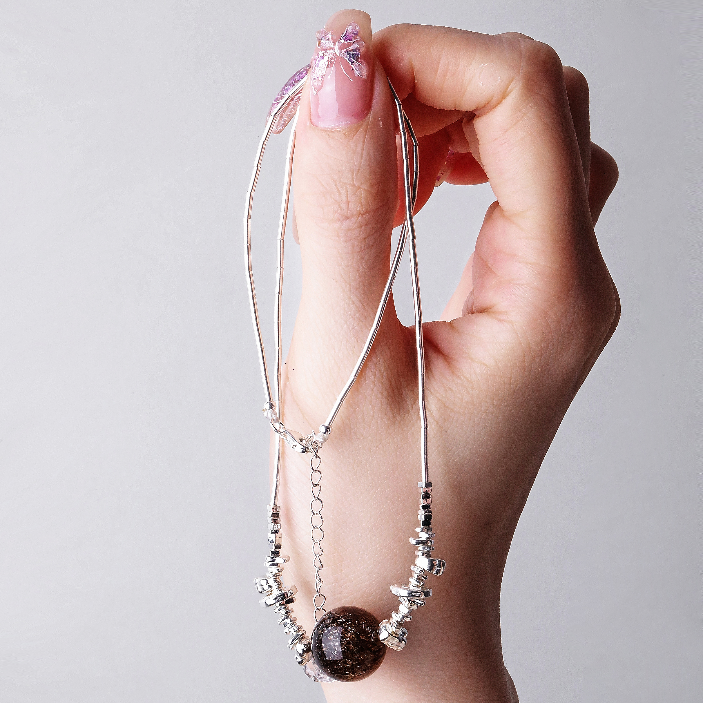 链子925银 七 <耀光> N17988黑金超碎银直管项链