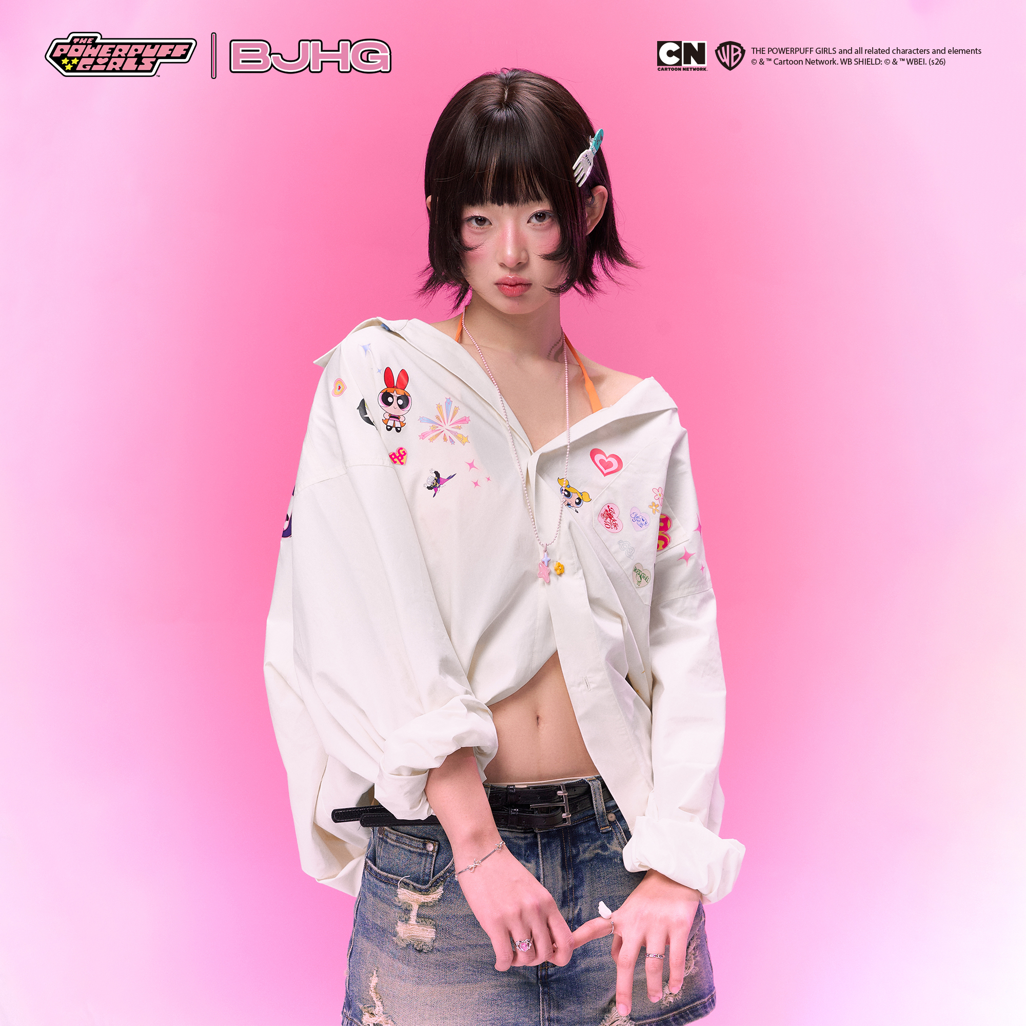 【飞天小女警联名】BJHG不计后果长袖衬衫女秋季宽松印花上衣外套