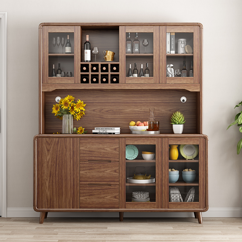 实木餐边柜新中式厨房家用置物柜客厅一体式靠墙酒柜储物柜玄关