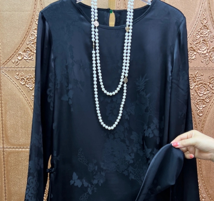 中式国潮百搭显瘦圆领桑长袖衬衫2025D1731— 一一