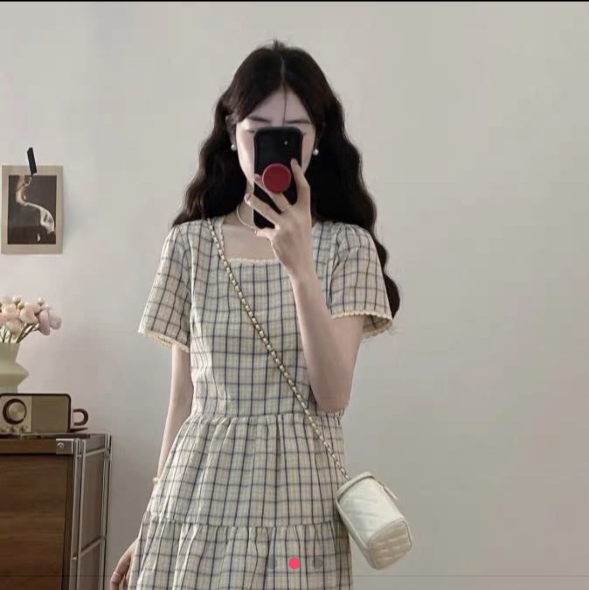 小个子森林蕾丝花边格子连衣裙