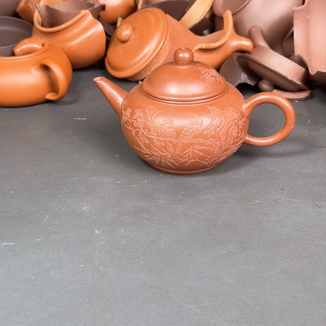 茶壶紫砂张倩倩朱泥刻绘水平