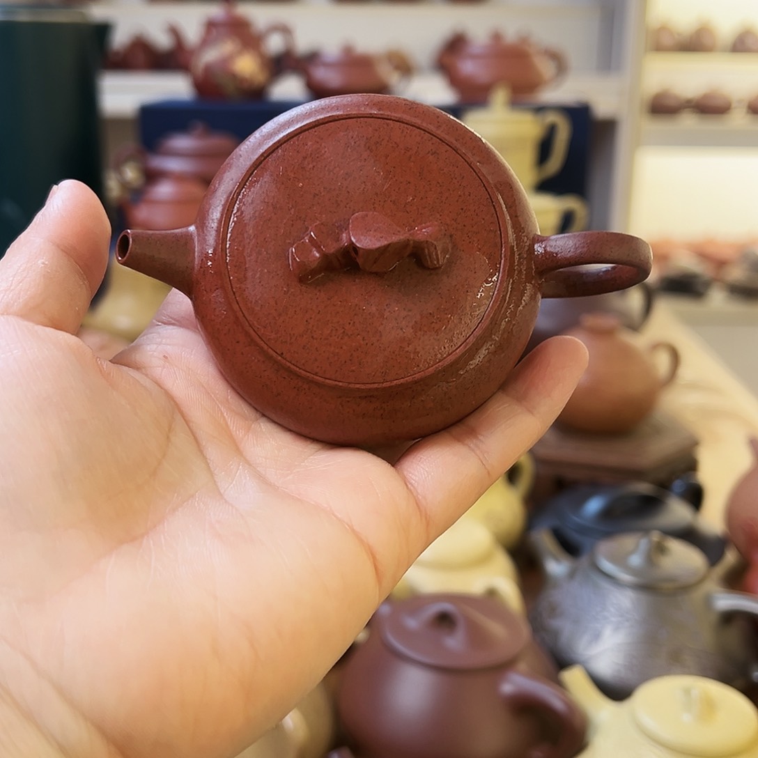 紫砂茶壶茶*紫砂壶朱泥高温见山80 CC