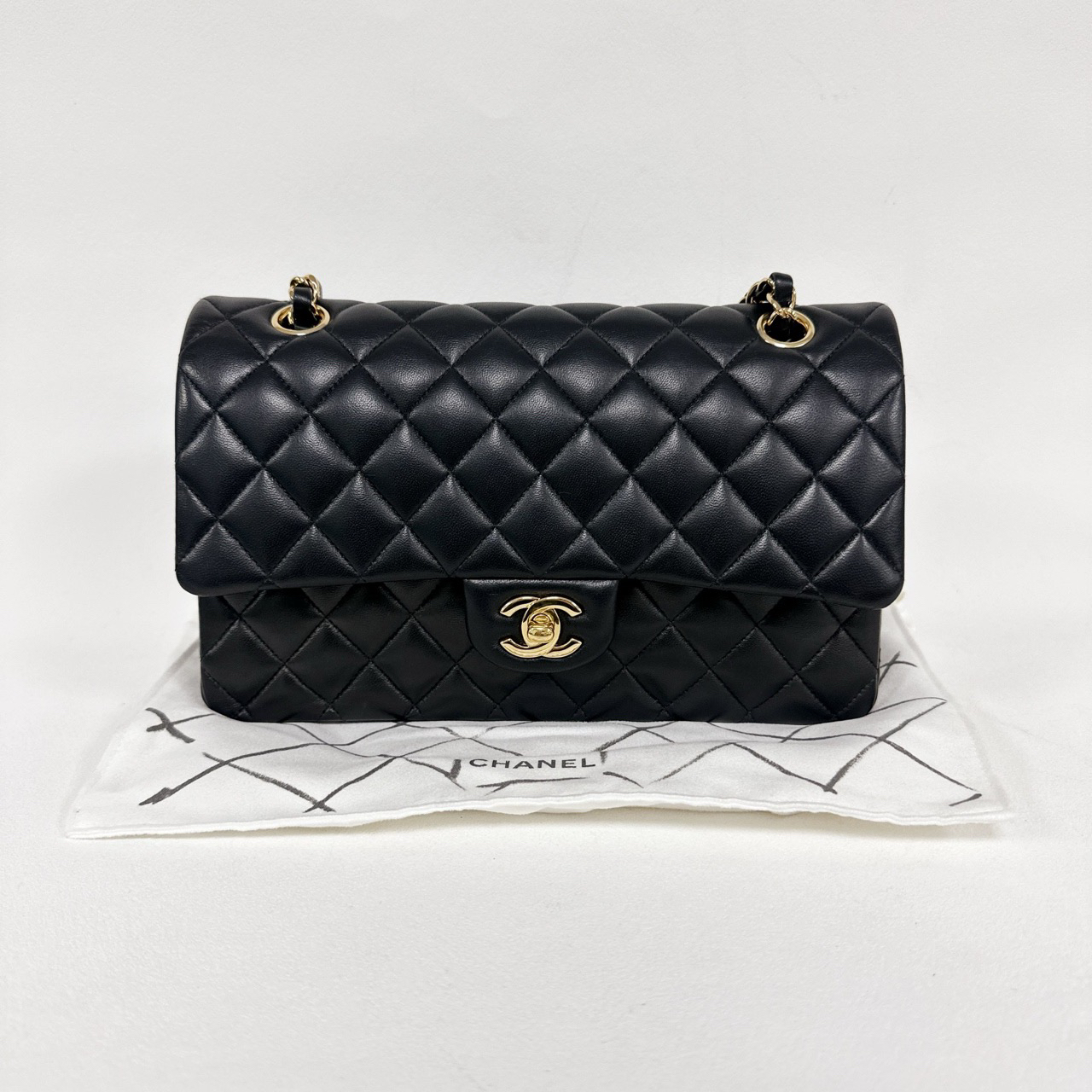 99新 Chanel/香奈儿 cf 中号 黑金羊皮（9CE2）21年芯片