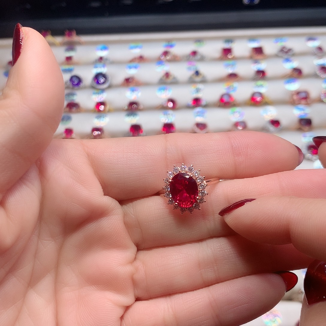 红宝石戒指银S925镶嵌8.10