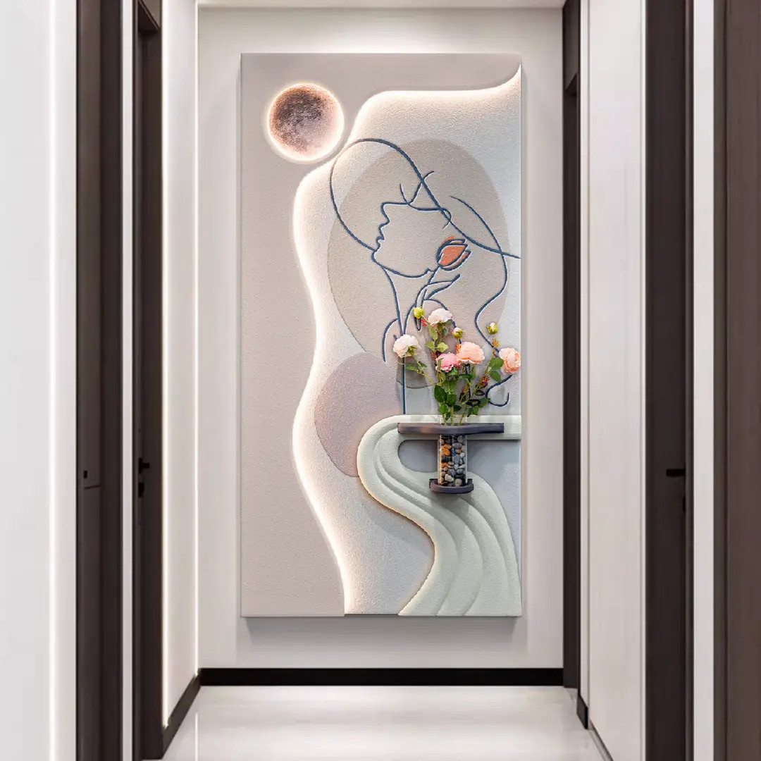 顺丰包邮包安装奶油风玄关立体浮雕挂画走廊砂岩装饰配画光影设计