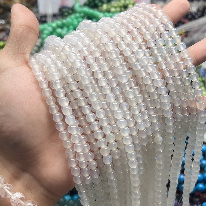 玛瑙/玉髓未镶嵌珠宝半成品一条天然6mm白玛瑙圆珠A级