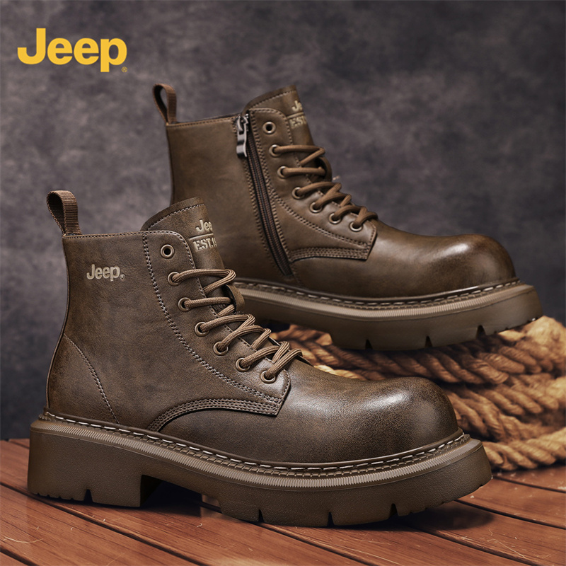 JEEP/吉普马丁靴男款秋季男士高帮休闲皮鞋英伦风厚底复古工装靴