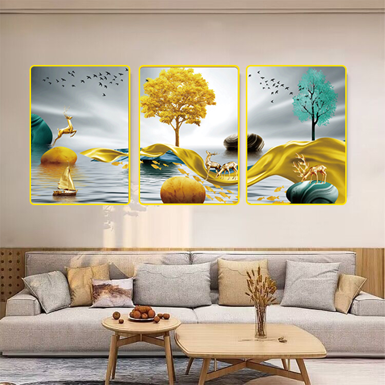 S013高档大气墙画三联画2025新款客厅轻奢沙发背景墙挂画装饰壁画