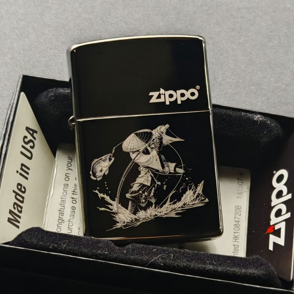 Zippo打火机正版钓鱼佬 黑冰镜面爆护符男士防风送礼收藏DYJ1