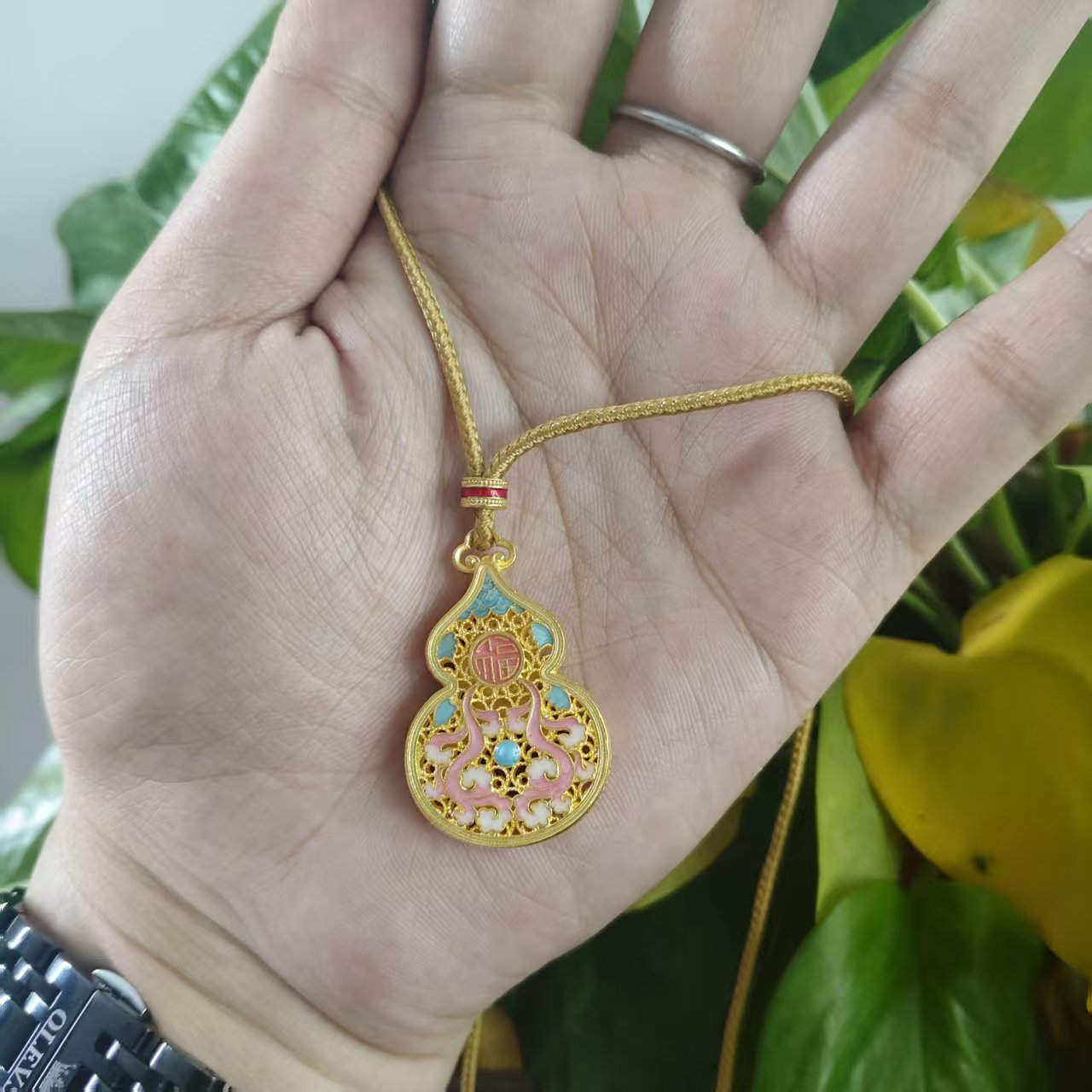 水贝 吊坠足银 足银珐琅彩葫芦吊坠（带黄绳）