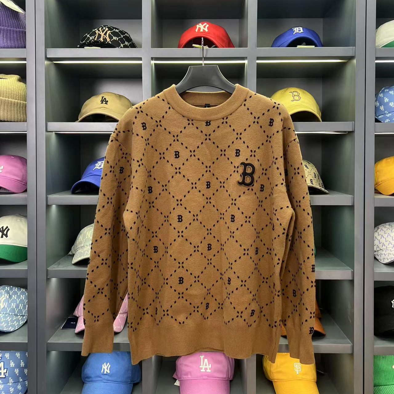 CLNKEL联名男女同款圆领毛衣满印老花LOGO长袖羊毛毛衣M103 甜