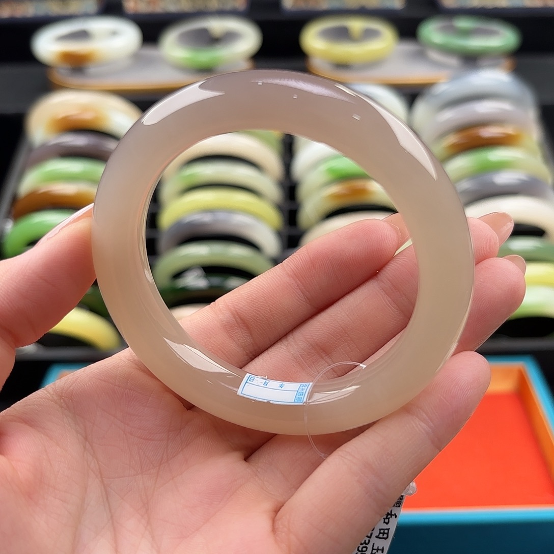 和田玉未镶嵌手镯57.3粉紫双色 红粉仙紫