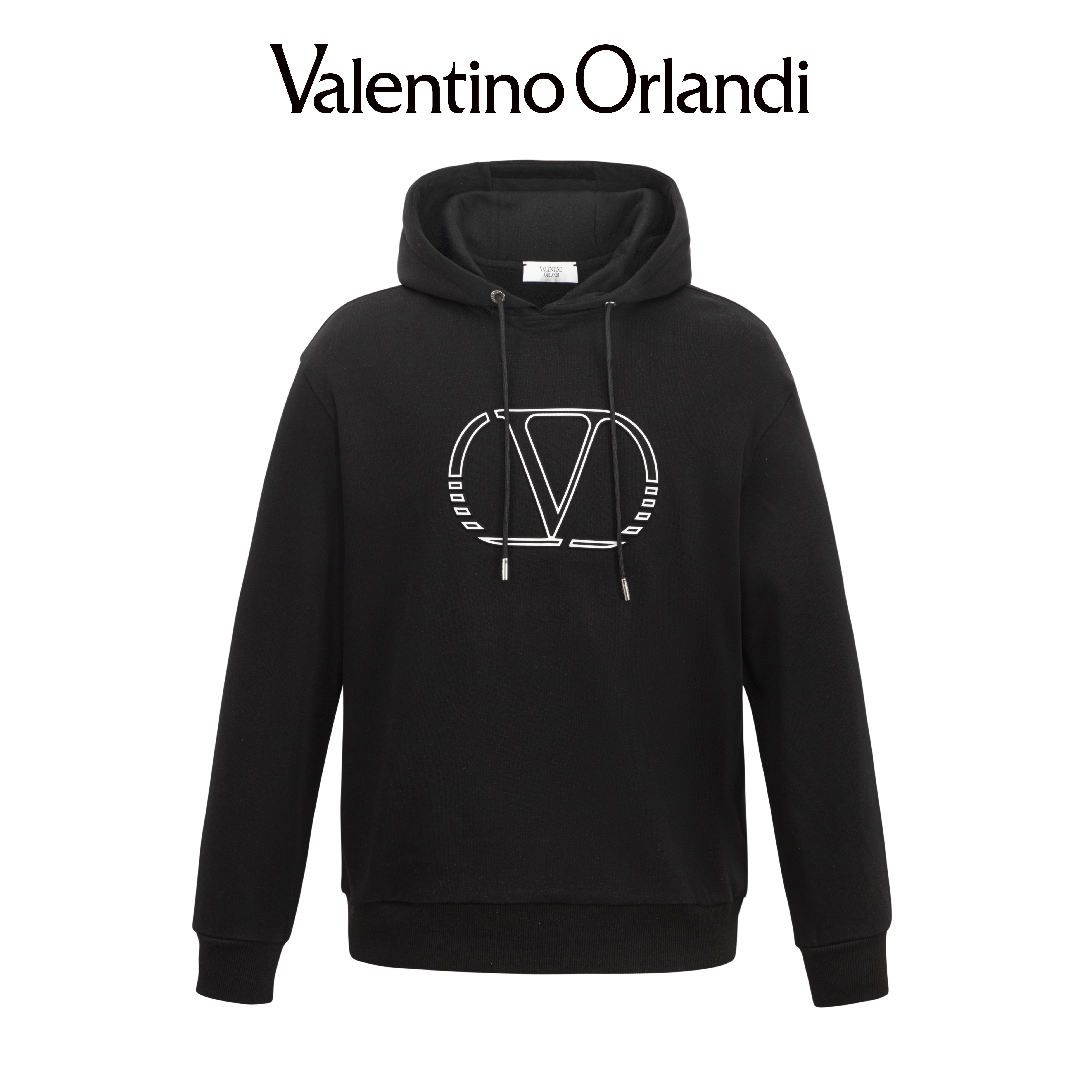 Valentino orlandi男士秋冬B版时尚百搭胶印logo连帽加绒卫衣