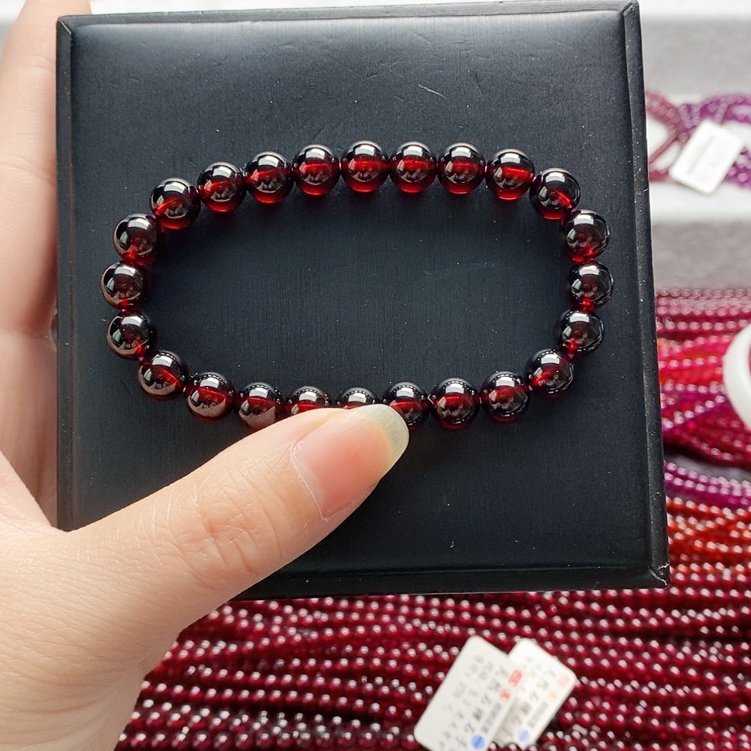 石榴石手链未镶嵌7.8mm精品开播放漏