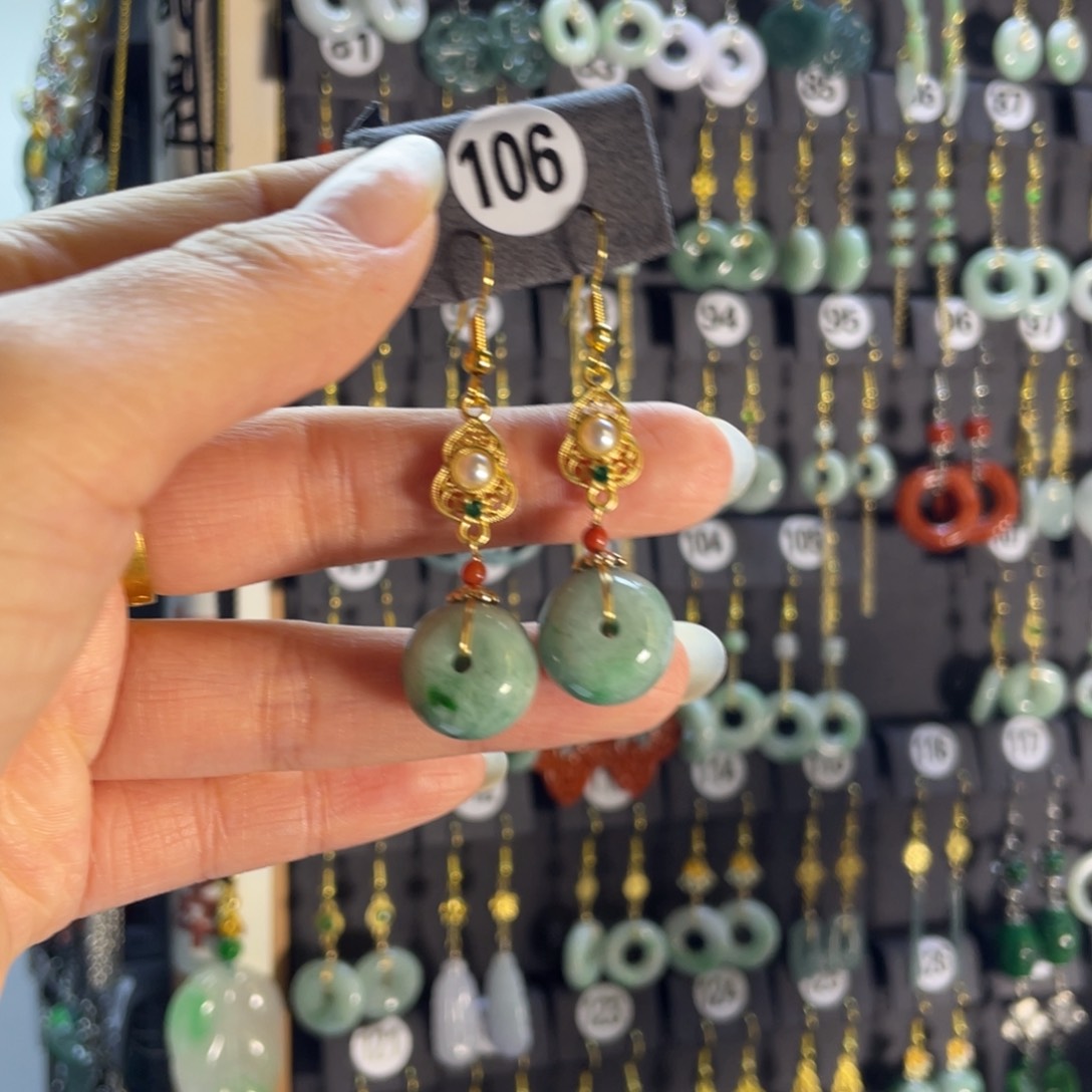 银S925镶嵌翡翠耳饰106