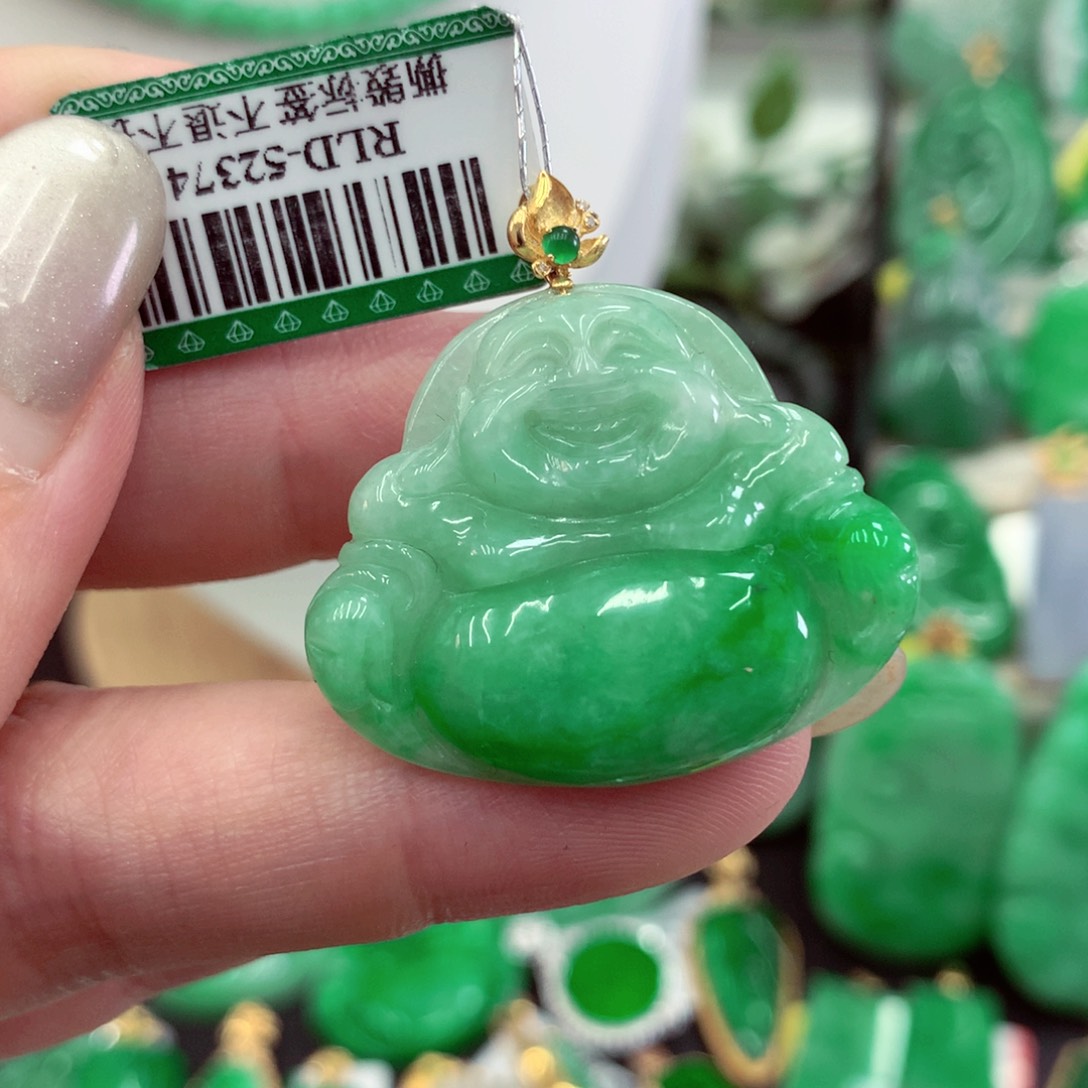 翡翠18K金镶嵌吊坠(不含链)