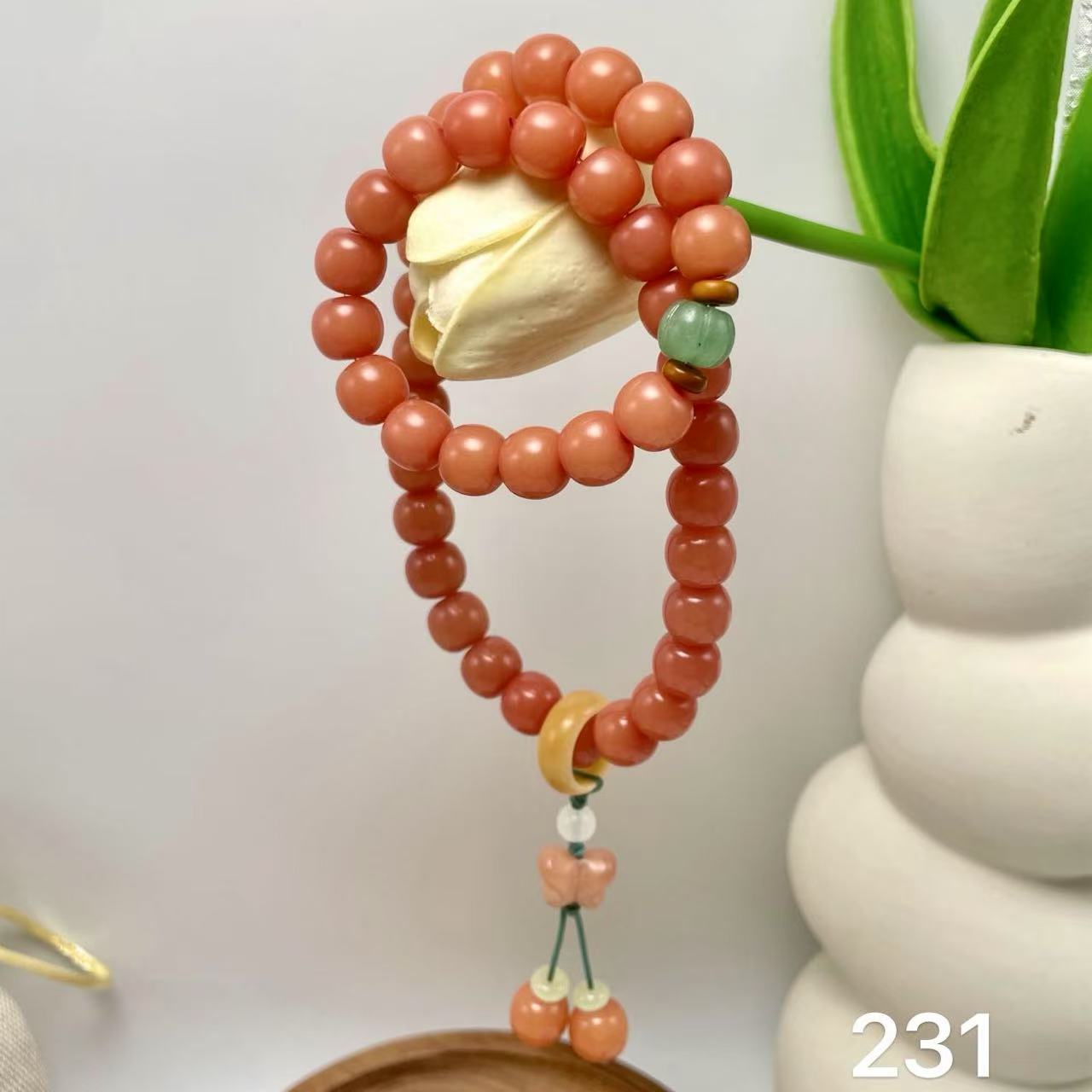 K-231桃花粉双圈手串（无礼盒）0397