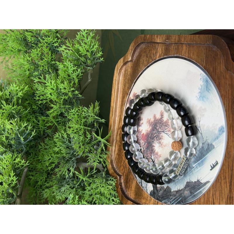 DA1158-沉贵宝双圈双色带核桃六字真言配饰手串