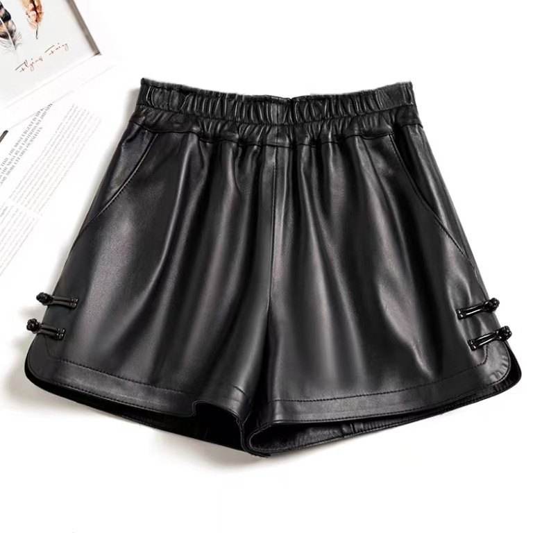 新中式皮短裤女秋冬2025百搭高腰宽松阔腿短裤a字短皮裤显瘦靴裤
