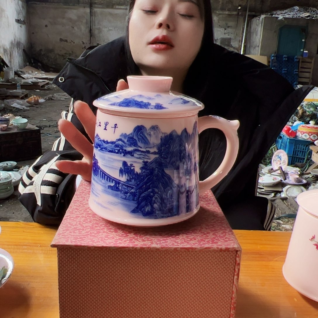 摆件瓷景德镇红xixi千里江山办公杯