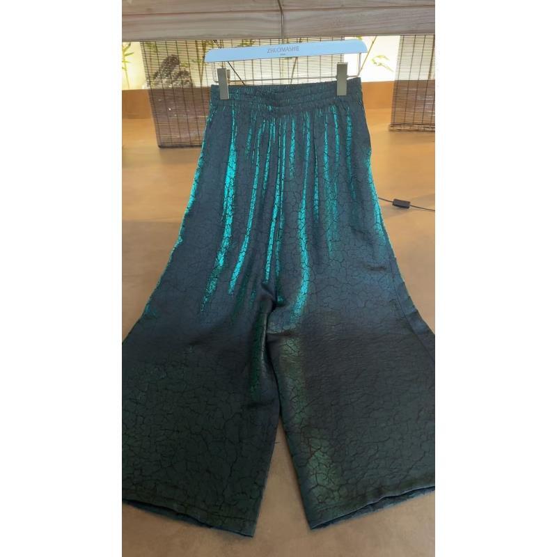 6613中腰直筒裤透气阔腿休闲裤提花休闲中裤高腰