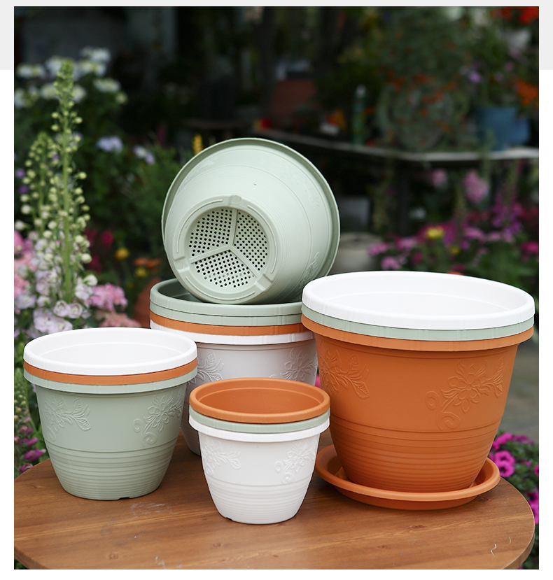 碗形凹凸浮雕加厚大口径三角梅绣球朱顶红绿植树脂耐用耐晒大花盆