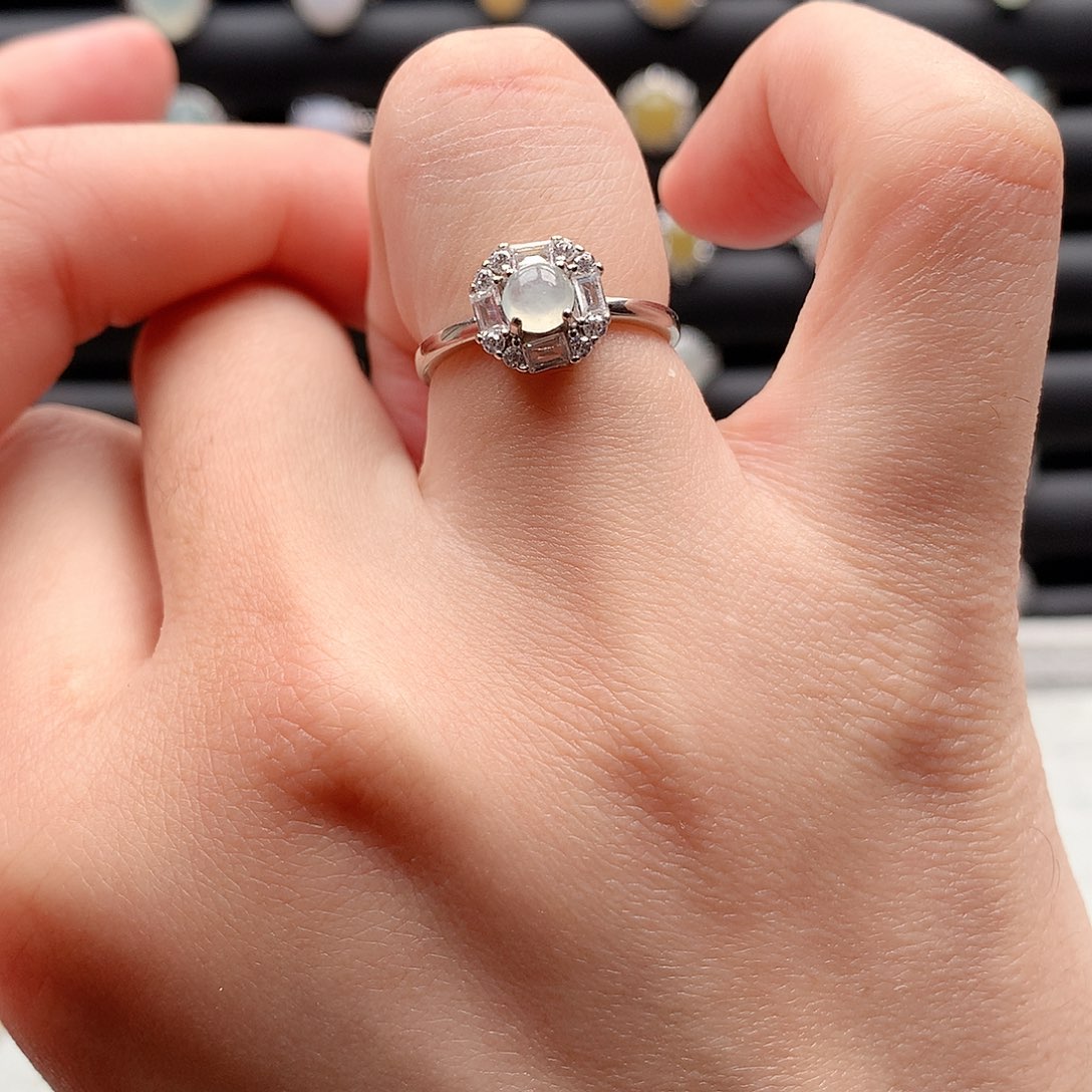 翡翠戒指银S925镶嵌0260