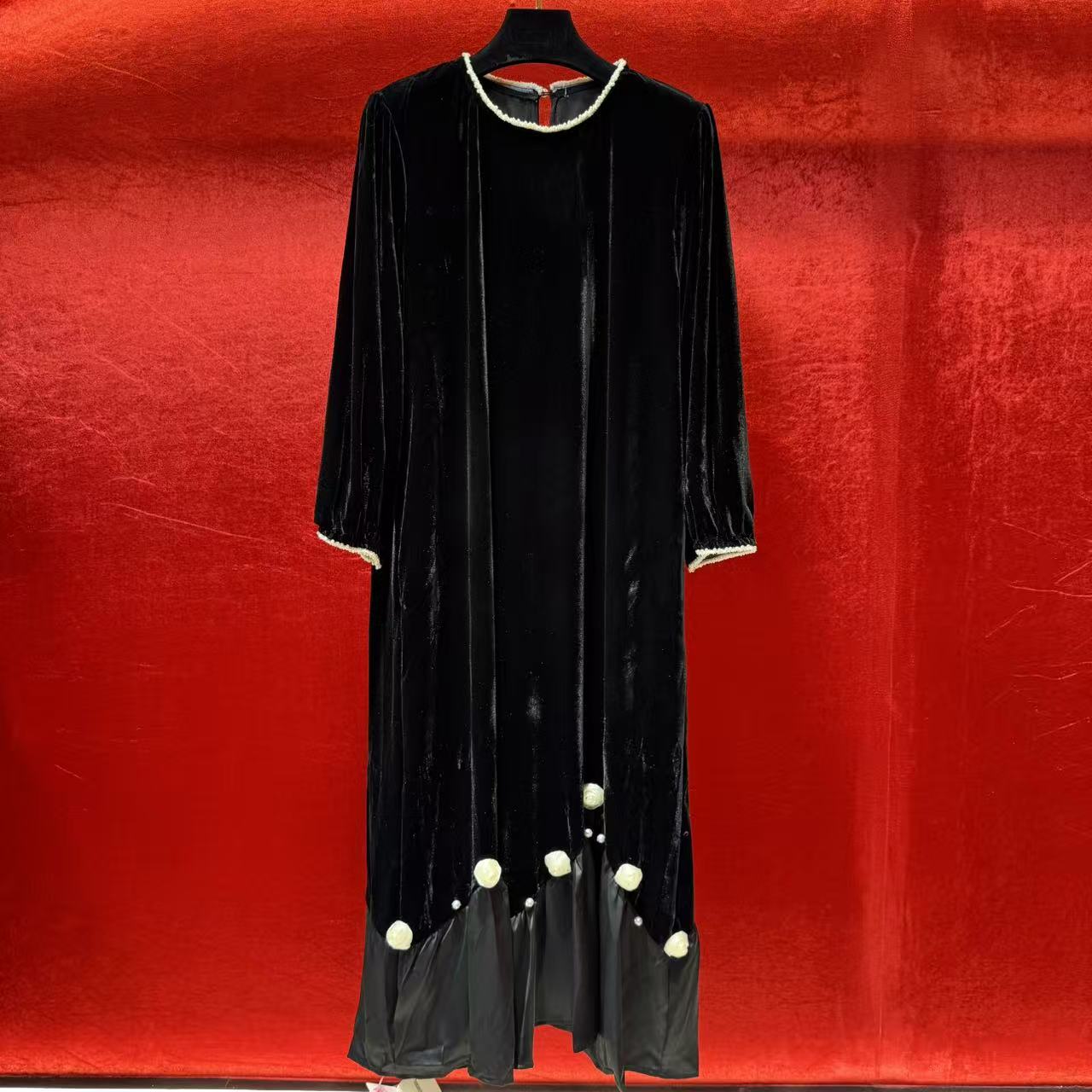 【DANDANBRAND】376深圳南油大码山茶花拼接生日礼物鱼尾摆连衣裙