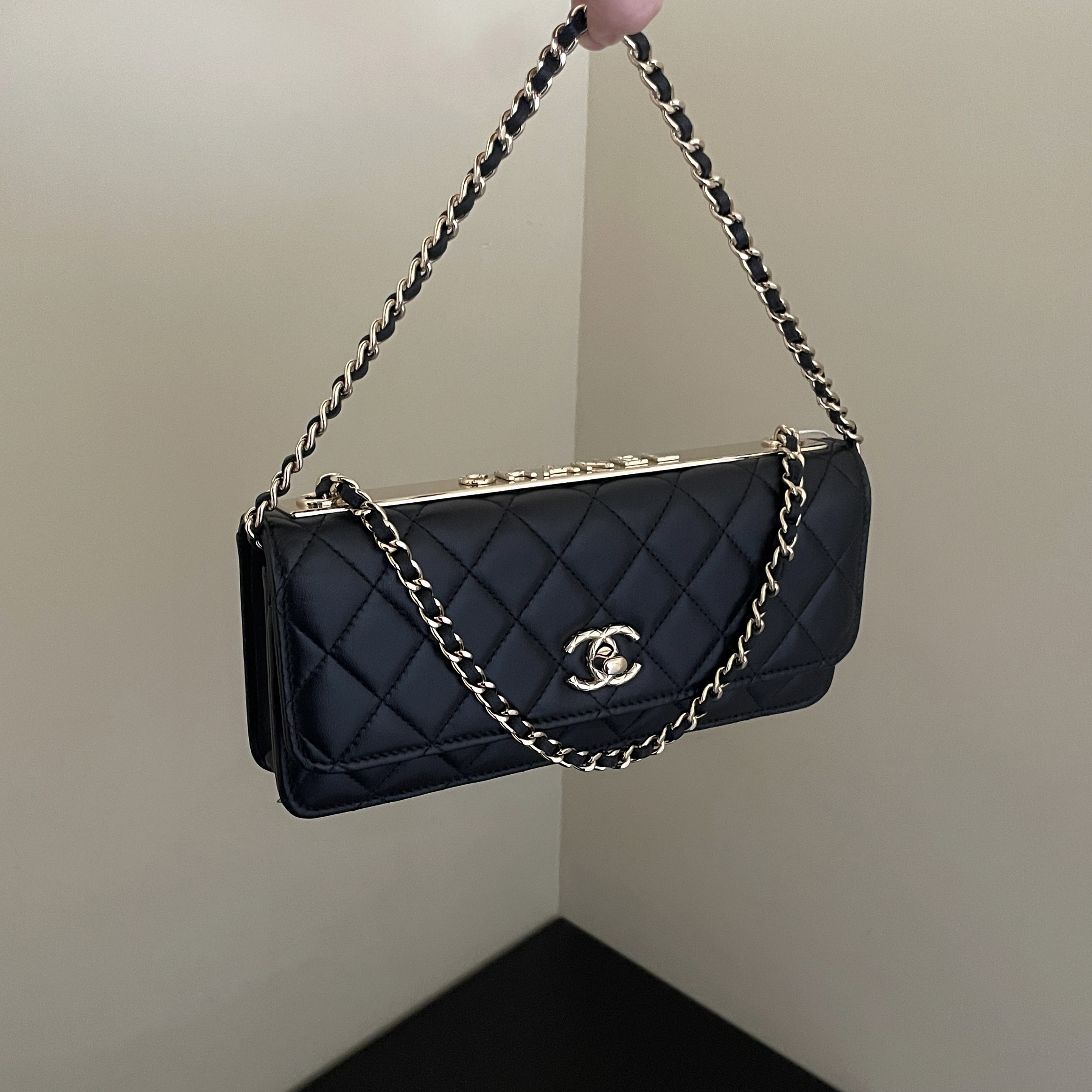 99新 Chanel/香奈儿 trendy cc黑金羊横版法棍单肩腋下包 5880