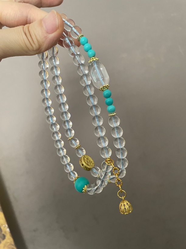 铜合金石英石项链 新中式国风饰品毛衣链中长款项链